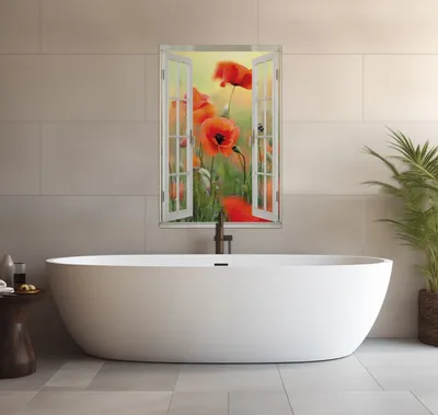 Produktbild von Wallario wasserfestes Poster selbstklebend 91,50 x 61 cm, Mohnblumenblüten, Badezimmerposter Spritzschutz mit Hochglanzoberfläche in Glasoptik