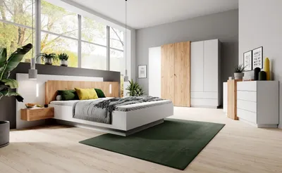 Obrázek produktu pro Sestava do ložnice s postelí 160x200 SYLVANIA 1 - dub kraft zlatý / bílá + LED osvětlení