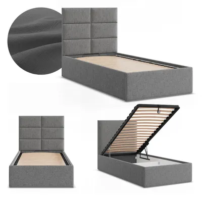 Produktbild von Polsterbett YORK 90x200 mit Bettkasten und hochklappbarem Metall-Lattenrost Dunkelgrau Geflecht