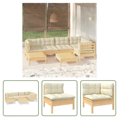Produktbild von The Living Store 7-tlg. Garten-Lounge-Set mit Creme Kissen Massivholz Kiefer