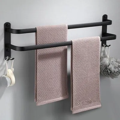 Produktbild von Handtuchhalter für die Dusche, Handtuchhalter, schwarz, mit Haken, Wandhalter, ohne Bohren