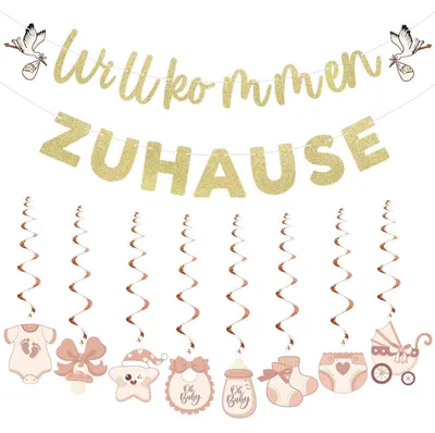 Productafbeelding van Babykamer decoratieset "Welkom thuis", guirlande met 8 hangers, beige en goud