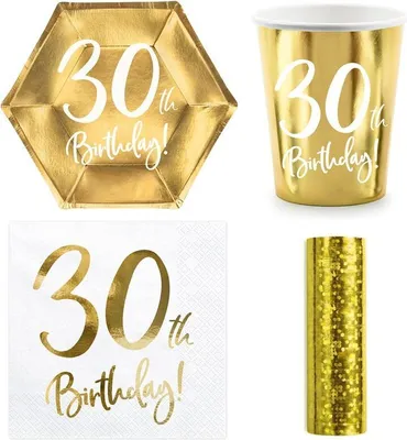 Produktbild von Party Geschirr 30. Geburtstag gold Partyset Einweggeschirr 30 Jahre Teller Becher Servietten