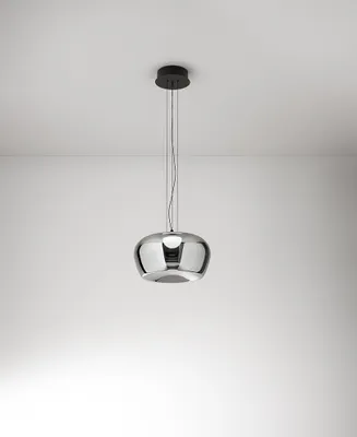 Immagine prodotto di Lampada a Sospensione LED 20W in Vetro Specchiato Fumè e Struttura Nero Opaco D.38cm - Design Moderno ed Elegante per Interni - Perenz