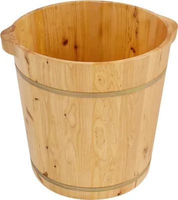Immagine prodotto di Pediluvio in legno di cipresso - Secchio per pediluvio - Forma rotonda - Anelli in ferro zincato - Spessore della parete 12 mm - Conservazione del calore - Non necessita di montaggio - Giallo
