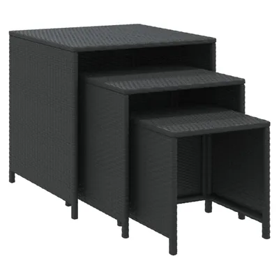 Image de vidaXL Tables de salon 3 pcs. noir poly rotin