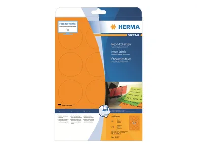 Obrázek produktu pro HERMA 5153, Oranžová, Samolepicí štítek, A4, Papír, Laserová/inkoustová tiskárna, Permanentní