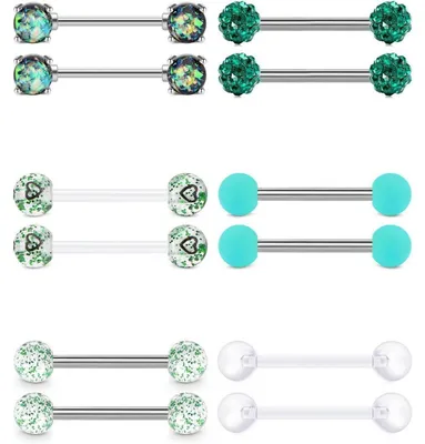 Produktbild von Zungenpiercing Brustwarzenpiercing Mixfarben 14G Chirurgischer Stahl Zirkon Glitter Ball Leuchtperle Schmuck 6 Paar