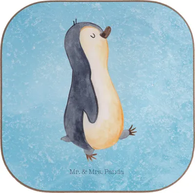 Produktbild von Mr. & Mrs. Panda Untersetzer für Gläser Pinguin marschieren - Eisblau - Geschenk, Pinguine, Tischschoner, Holzuntersetzer, gläseruntersetzer, Stolz, Coaster, Bruder