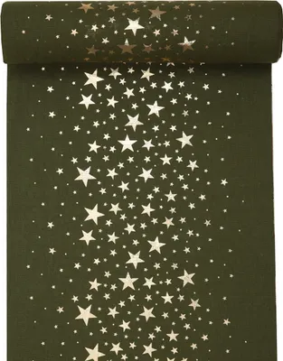 Produktbild von Tischläufer mit Sternen Khaki Grün / Gold 28 cm x 3 m - Weihnachten Tischdekoration