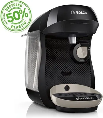 A black Bosch Tassimo coffee machine is shown against a white background.