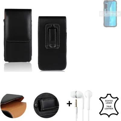Produktbild von K-S-Trade Leder Gürteltasche + Kopfhörer kompatibel mit Cubot KingKong 7 Seitentasche Belt pouch Holster Handyhülle Schutz Hülle Etui schwarz 1x