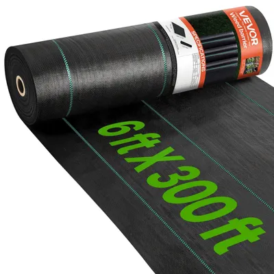 Image de 6 x 300 ft Tapis de protection contre les mauvaises herbes - Film paysager PP tissé très résistant, 2,4 oz/m², couverture de sol durable pour lutter contre les mauvaises herbes