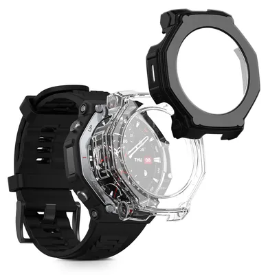 Produktbild von kwmobile 2x Glas Hülle für Amazfit T-Rex3 Pro 48mm Schutzhülle - Fullbody Fitnesstracker Case Set aus Glas - Transparent Schwarz
