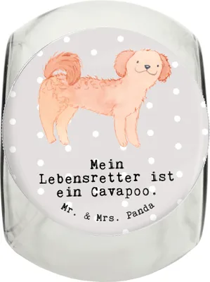 Produktbild von Mr. & Mrs. Panda Dose Cavapoo Lebensretter XL 2000ml - Grau Pastell - Geschenk, Bonbonglas, Cavoodle, glasbehälter, Aufbewahrungsdose, Glasdose, Keksdose