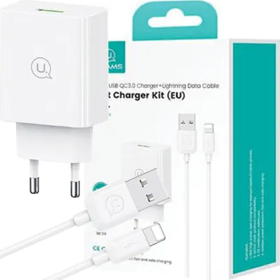 Immagine prodotto di Usams Ład. Siec. 18W + Kabel Lightning/Usb-A Fast Charging Biały/White Series Sc Scxltz03