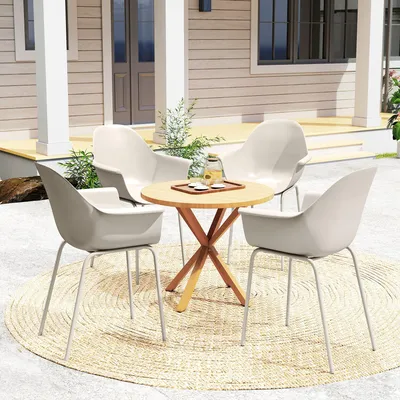 Image de Lot de 4 chaises de jardin avec accoudoirs et dossier, chaises d'extérieur en acier et plastique, gris | 59 x 55 x 84 cm | résistantes aux intempéries | 20 kg