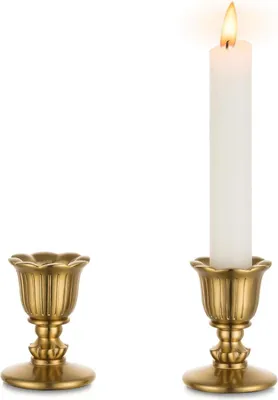 Produktbild von Vintage Messing Kerzenständer Stabkerzenhalter 2er Set Gold für Hochzeit Wohnzimmer Party