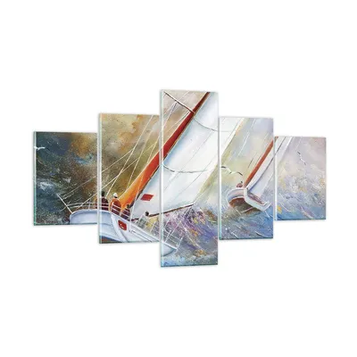 Produktbild von Bilder auf glas - 5 Teile - Segelboot Bild Regatta - 125x70cm - Glasbilder - Wandbilder - Bilder - zum Aufhängen bereit - Wanddekoration aus Glas - Glas Bilder - Wandbild auf Glas - GEA125x70-4134