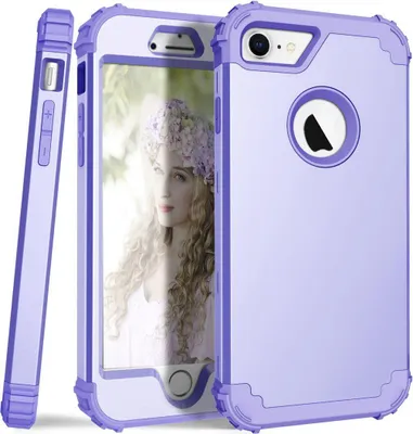 Produktbild von iPhone 8 Hülle, LaimTop Heavy Duty 3 in 1 Hybrid Hart PC Flexibel TPU Silikon Stossfest Kratzfest Tasche Schutzhülle für iPhone 7 / iPhone 8 Helles Lila