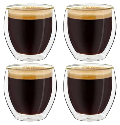 Produktbild von Creano doppelwandige Espresso-Gläser, 4er-Set 100ml Thermo-Gläser mit Schwebe-Effekt