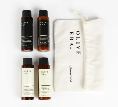 Produktbild von Olive Era Travel Sets | Mandarine & Mountain Tea | 4x35ml / 4x50ml Mountain Tea