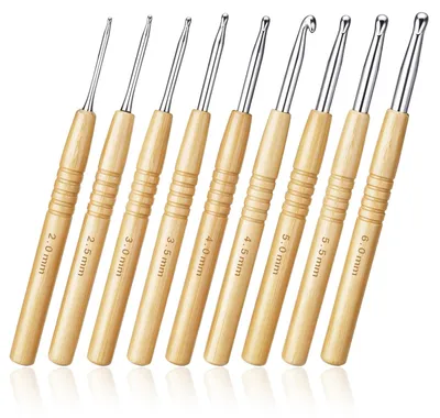 Image de Jeu d'aiguilles à crochet - Ergonomiques et antidérapantes - Pour travaux de tricot faits maison - 9 pièces, de 2,0 à 6,0 mm