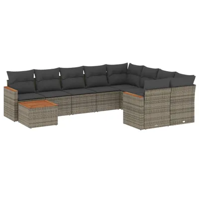 Immagine prodotto di Set Divano da Giardino 10 pz con Cuscini Grigio in Polyrattan