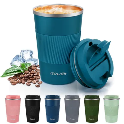 Productafbeelding van Thermobeker - 380 ml inhoud - Geïsoleerde beker met deksel voor koffie en thee - Blauw