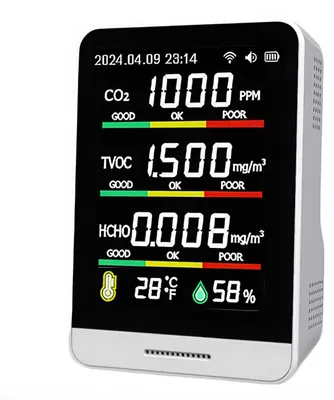 Produktbild von Luftqualität Monitor CO2 Messgerät PM1.0 PM2.5 Formaldehyd TVOC Sensor Raumluft Tester mit Display und Akku