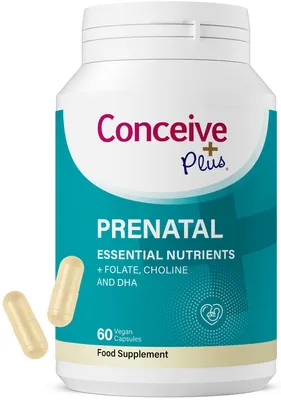 Produktbild von Conceive Plus Prenatal mit DHA, 60 Kapseln, Nahrungsergänzungsmittel für Schwangerschaft mit DHA, Folsäure, Cholin, Eisen und Calcium, 1 Monat Vorrat