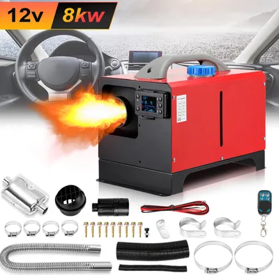 Zdjęcie produktu dla Ikodm, ogrzewanie postojowe diesla, ogrzewanie powietrzne, 12 V, 8 kW, poziome. Ogrzewanie powietrzne zasilane dieslem, z wyświetlaczem LCD i pilotem, do samochodów, ciężarówek, kamperów. Kolor: czerwony