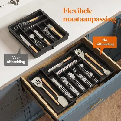 Obrázek produktu pro Černá sada organizérů do kuchyňských zásuvek, velká, 2dílná, s nastavitelným držákem
