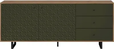 Image de Buffet Bas SENTRA, Vert Foncé, 2 Portes, 3 Tiroirs, 124 x 40 x 136 cm