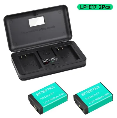 Produktbild von Kameraakku, 1800mAh Kapazität, kompatibel mit DSLR-Modellen, 2 Batterien 1 Ladegerät