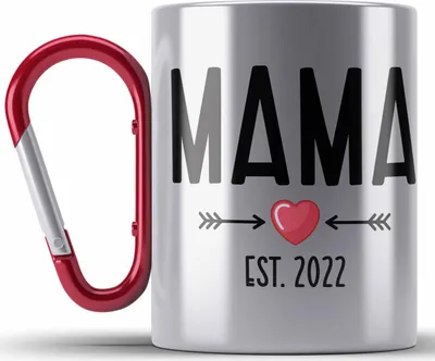 Produktbild von Trendation - Du Wirst Mama 2022 Edelstahl Tasse Karabiner Geschenk Schwangerschaft Verkünden Mutter Überraschung Baby Karabiner Edelstahl Tasse Karabiner Edelstahl Mutter 2022 (Rot)