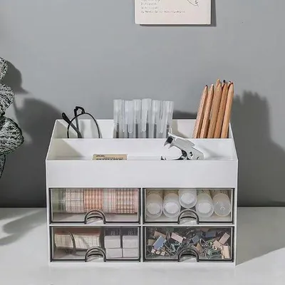 Produktbild von Famanu Büro Organizer - Aufbewahrungsbox mit 4 Fächern und Schubladen, 21 x 14,5 x 12,5 cm