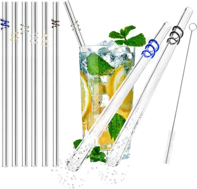 Produktbild von Glasstrohhalme – Set mit 6 Stück – Wiederverwendbare Glasstrohhalme