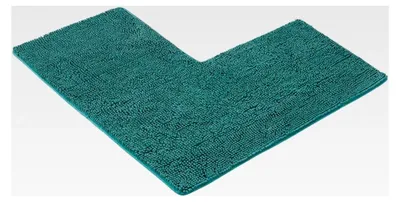 Produktbild von Chenille Duschvorleger mit Eckausschnitt für Eckduschen, rutschfest, L-förmig, Farbe: Petrol, Maße: 50x100x100 cm