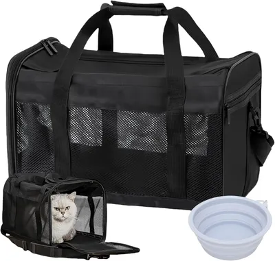Obrázek produktu pro Přepravní box pro psy a kočky: 42 x 27 x 28 cm. Skládací box s miskou na krmení.