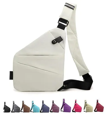 Productafbeelding van Borsttas – Diefstalwerend – 32x23x1 cm – Lichtgewicht en ruim – Schoudertas voor de rechter schouder – Voor heren, geschikt voor wandelen – Wit