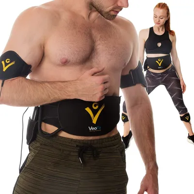 Produktbild von Bauchmuskeln Gürtel EMS VeoFit Bauchtrainer zum Abnehmen festigt, stärkt und strafft der Bauch, Rücken, Arme, Oberschenkel, Waden- mit Fitness und Ernährungshandbuch und Transport Tasche