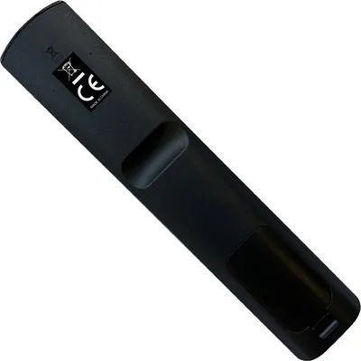 The back of a black TV remote control is shown against a white background.