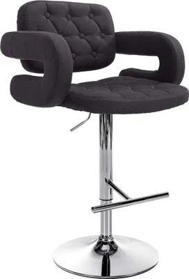 Produktbild von Barhocker BURID - Stoff Schwarz 62x55x103 cm Silber | Barstuhl Höhenverstellbar Mit Lehne Drehbar Tresenhocker Tresenstuhl Kneipenhocker Kneipenstuhl