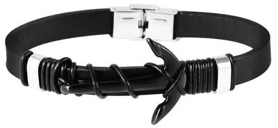 Immagine prodotto di Bracciale Akzent in vera pelle e acciaio inossidabile, colore nero