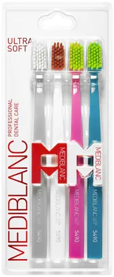 Produktbild von MEDIBLANC Toothbrush Ultra soft grey+white+pink+blue quatropack