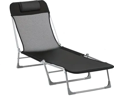 Produktbild von Klappbare Sonnenliege mit Kissen und 5-fach verstellbarer Rš¹ckenlehne, schwarz