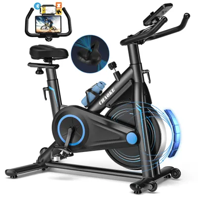 Produktbild von CHAOKE Heimtrainer Fahrrad mit App, Profi Ultra-Leiser Ergometer Heimtrainer mit Magnetwiderstand, mit Y-Stabil-Basis, Bis 160KG，Schwarz Blau