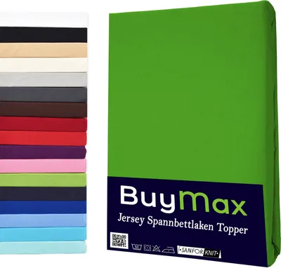 Produktbild von Jersey Topper Spannbettlaken Spannbetttuch 100% Baumwolle  Bettlaken, 120x200 cm, Apfelgrün