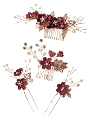 Image de Accessoires pour cheveux, coffret de 4 pièces : pince en forme de U, épingles à cheveux, accessoires pour cheveux de mariée, bijoux pour demoiselles d'honneur, alliage, 10 couleurs, épingles à cheveux pour mariée